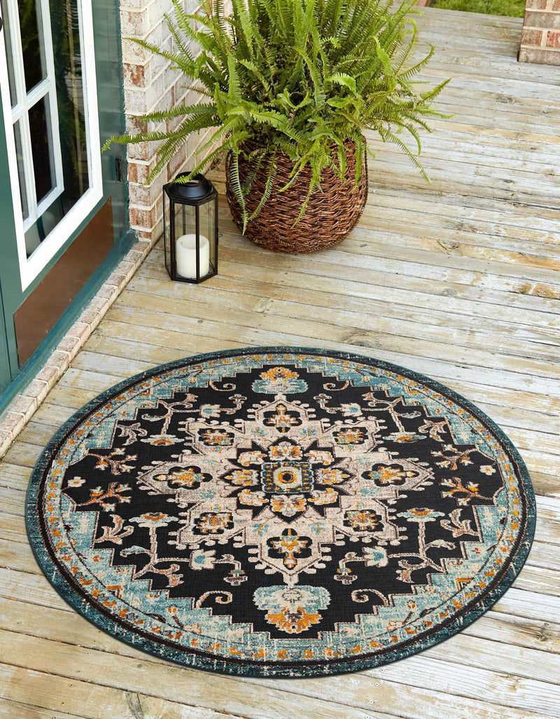 Outdoor Marrakesh Collection Area Rug -  Essaouira Round Navy Blue  lifestyle 34