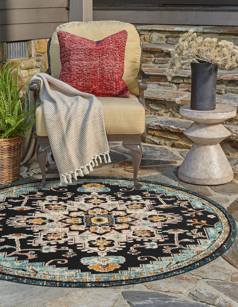 Outdoor Marrakesh Collection Area Rug -  Essaouira Round Navy Blue  lifestyle 40