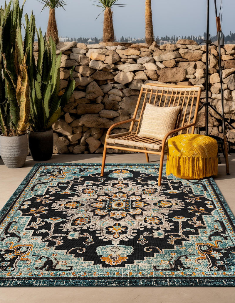 Outdoor Marrakesh Collection Area Rug -  Essaouira Square Navy Blue  lifestyle 30