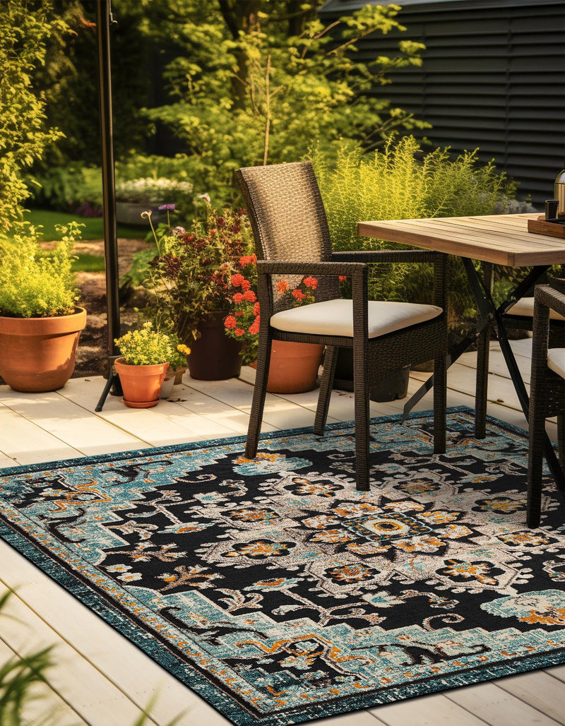 Outdoor Marrakesh Collection Area Rug -  Essaouira Square Navy Blue  lifestyle 42