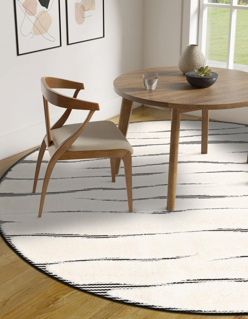 Monochrome Collection Area Rug - Slate Round Ivory White  lifestyle 63