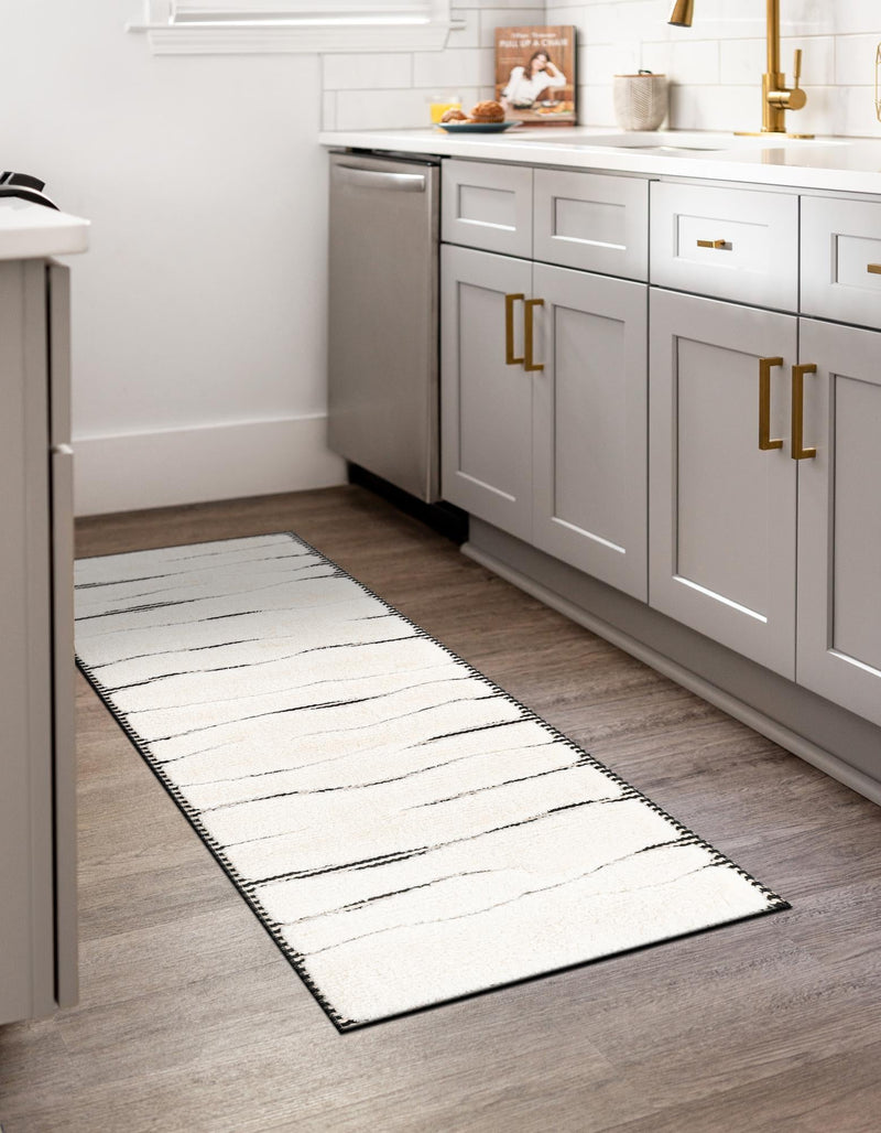 Monochrome Collection Area Rug - Slate Runner Ivory White  lifestyle 46