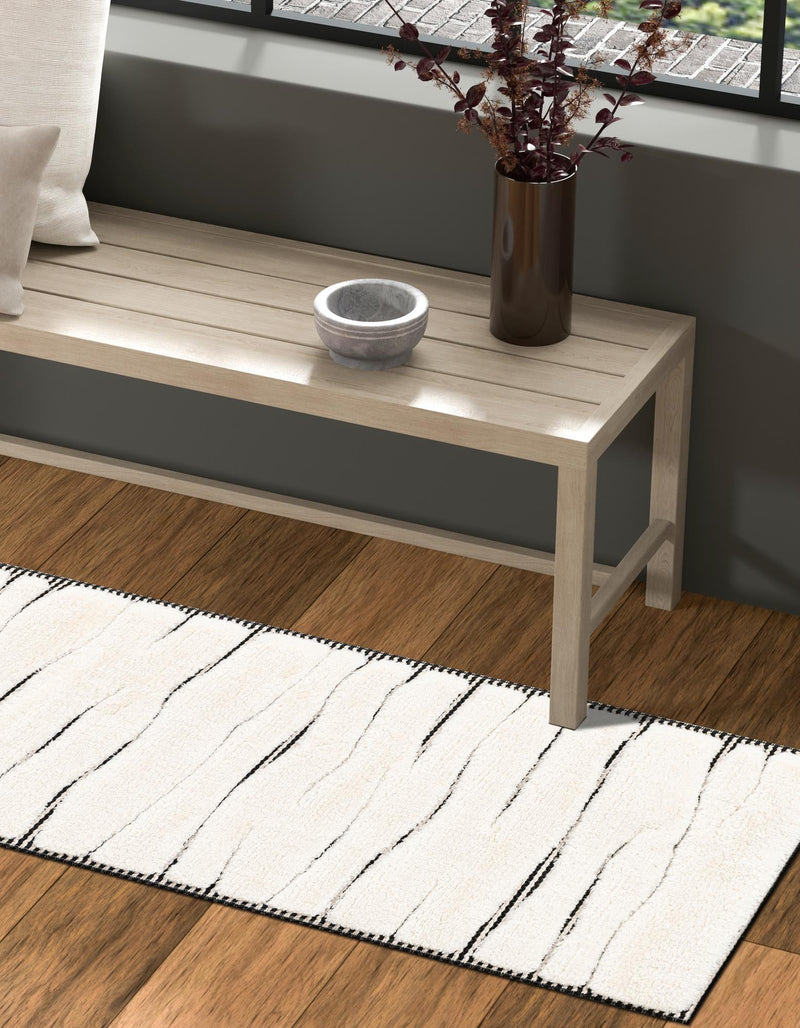 Monochrome Collection Area Rug - Slate Runner Ivory White  lifestyle 64