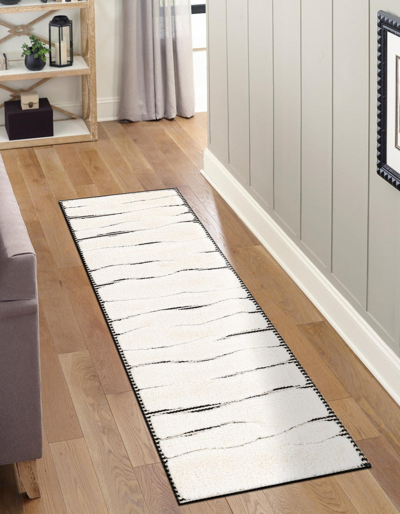 Monochrome Collection Area Rug - Slate Runner Ivory White  lifestyle 70