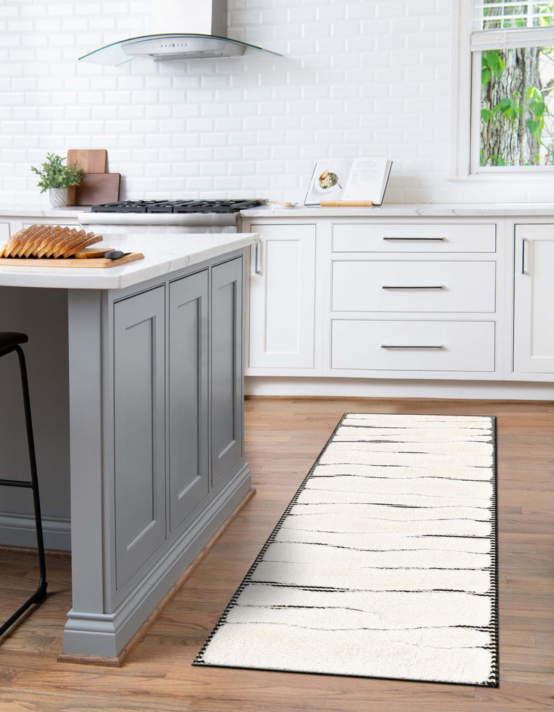 Monochrome Collection Area Rug - Slate Runner Ivory White  lifestyle 94