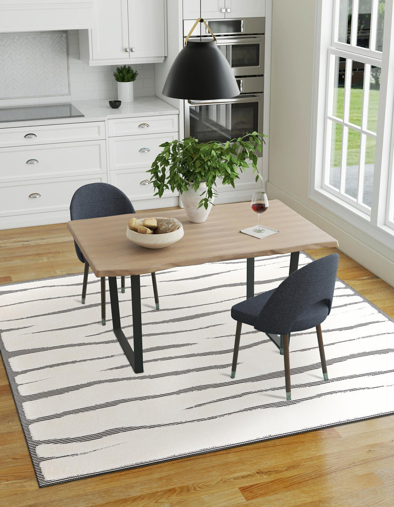 Monochrome Collection Area Rug - Slate Square Ivory White  lifestyle 53