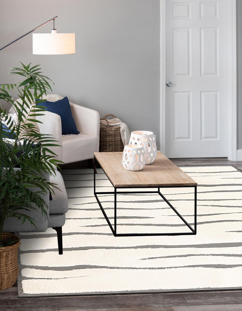 Monochrome Collection Area Rug - Slate Square Ivory White  lifestyle 59