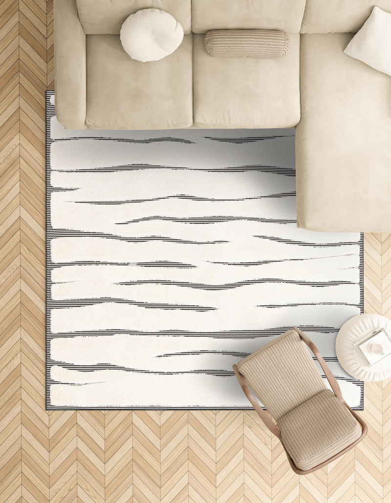 Monochrome Collection Area Rug - Slate Square Ivory White  lifestyle 101