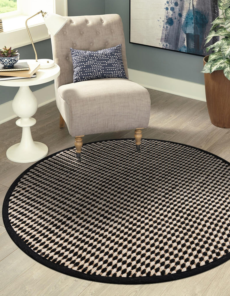 Sequoia Handwoven Jute Collection Area Rug - Aspen Round Black and White  lifestyle 9