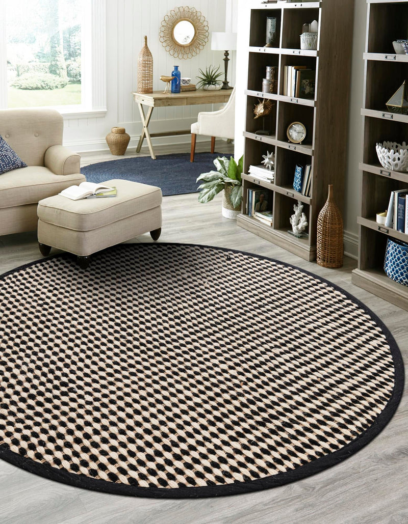 Sequoia Handwoven Jute Collection Area Rug - Aspen Round Black and White  lifestyle 13