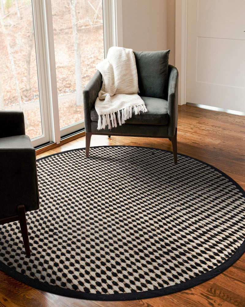 Sequoia Handwoven Jute Collection Area Rug - Aspen Round Black and White  lifestyle 17