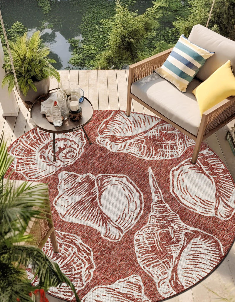 Seaside Haven Rugs Collection Area Rug -  Lighthouse (Rust Red and Ivory) Round Rust Red and Ivory  lifestyle 7