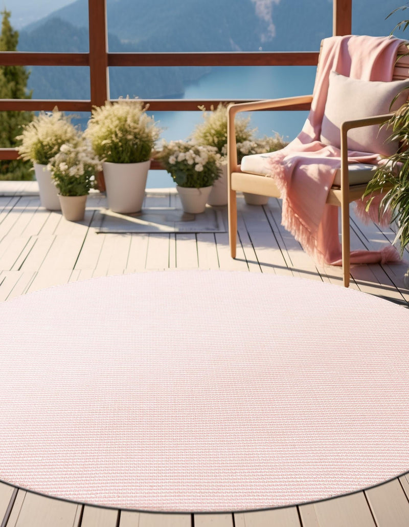 Jill Zarin Malibu Sands Outdoor Collection Area Rug - Pebble (Pink Roses) Round Pink Roses  lifestyle 10