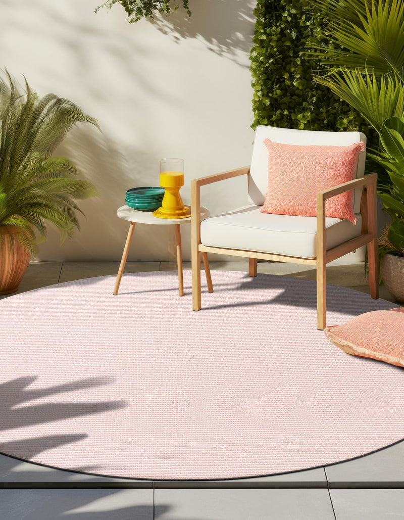 Jill Zarin Malibu Sands Outdoor Collection Area Rug - Pebble (Pink Roses) Round Pink Roses  lifestyle 16