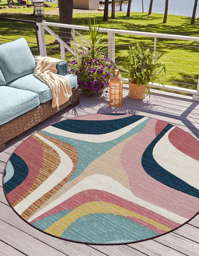 Urban Terrace Collection Area Rug - Venice Round Multi  lifestyle 25