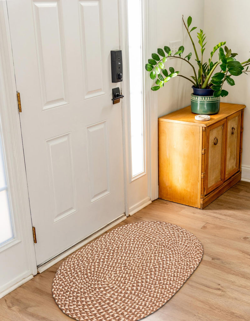 Highland Woven Jute Collection Area Rug - Glenmore (Light Brown) Oval Light Brown  lifestyle 38