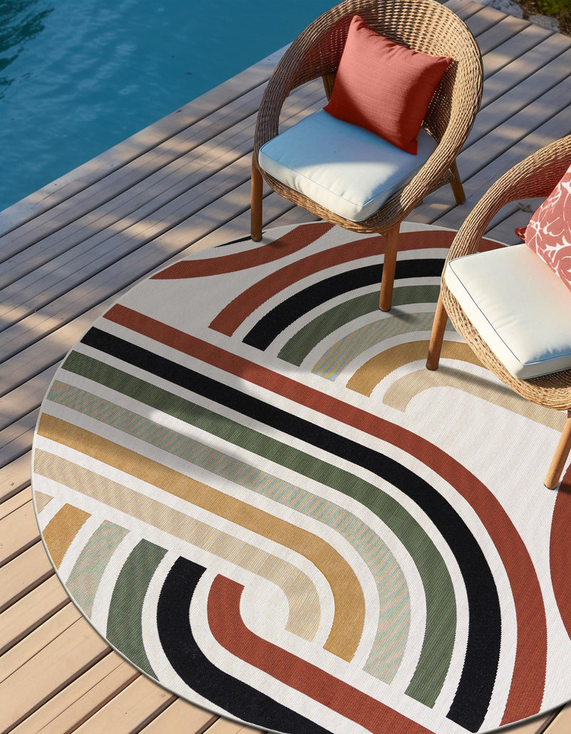 Urban Terrace Collection Area Rug -  Piazza Round Multi  lifestyle 14