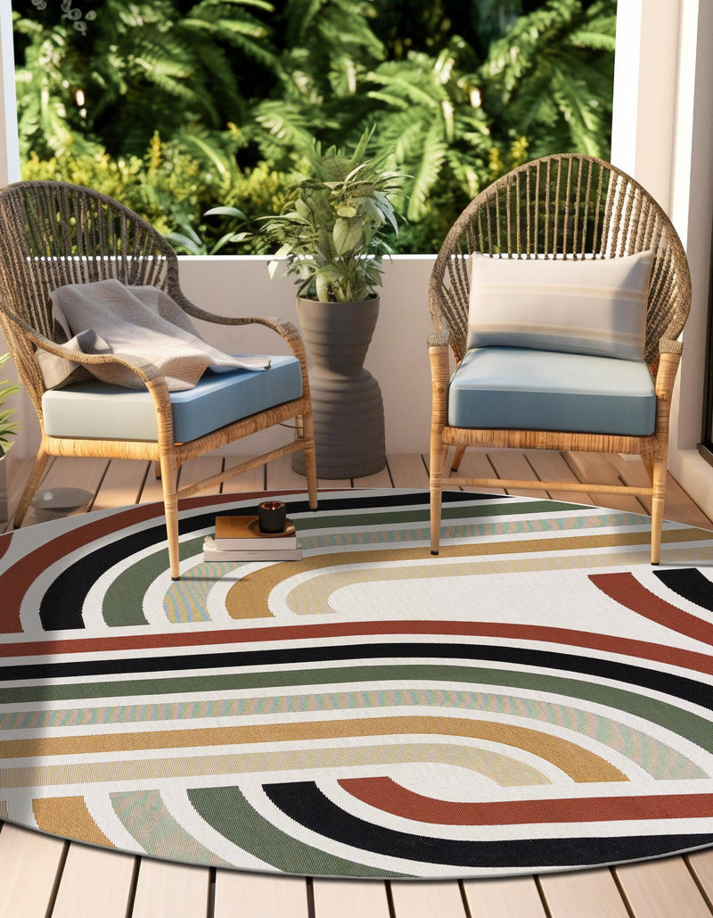 Urban Terrace Collection Area Rug -  Piazza Round Multi  lifestyle 20