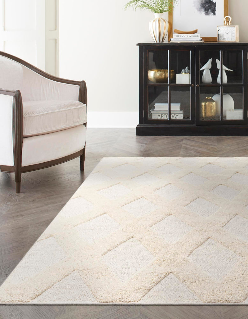 Trellis Wool Collection Area Rug - Vineyard Square Ivory  lifestyle 10