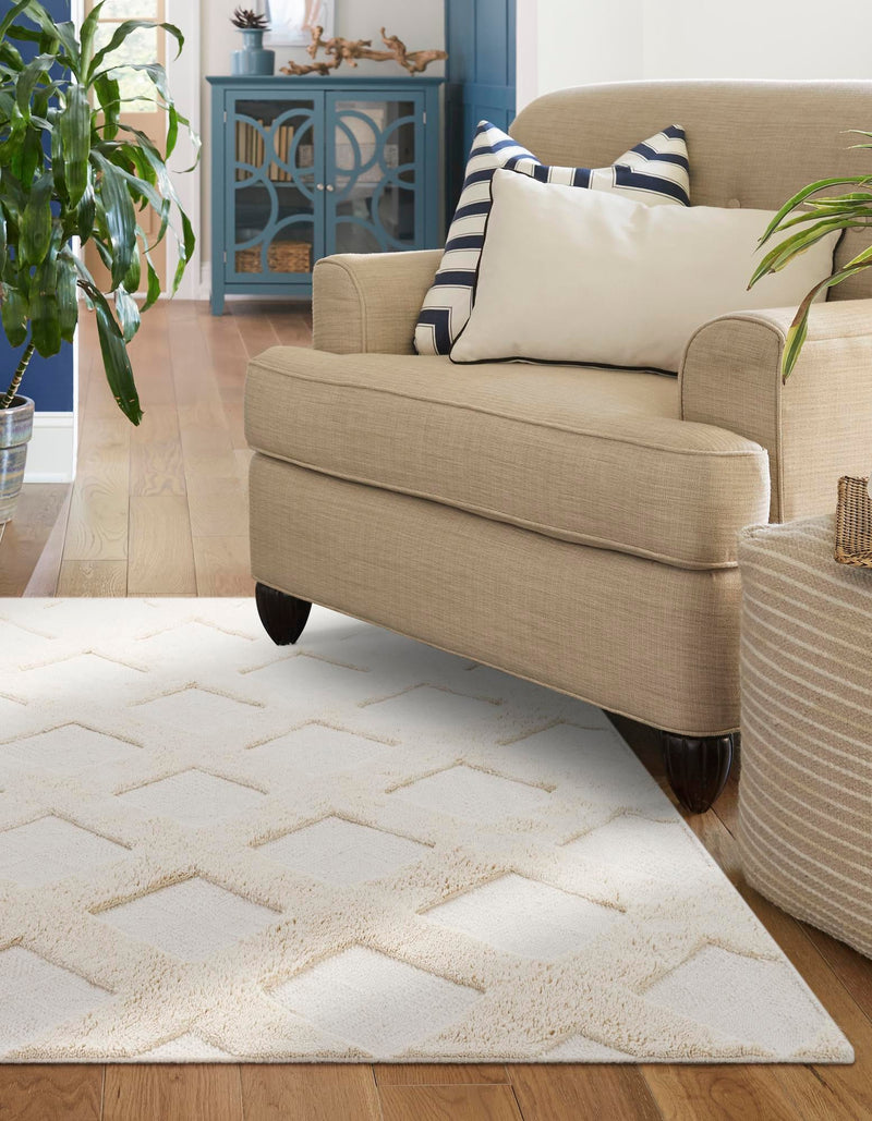 Trellis Wool Collection Area Rug - Vineyard Square Ivory  lifestyle 12