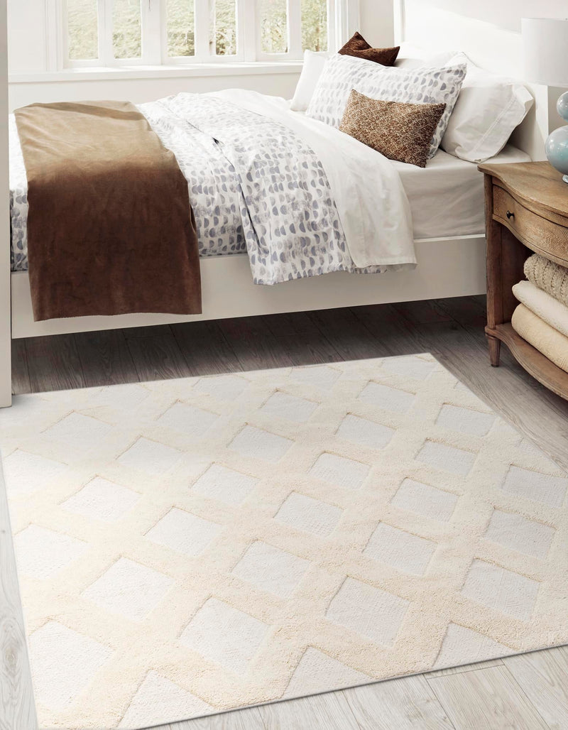 Trellis Wool Collection Area Rug - Vineyard Square Ivory  lifestyle 16