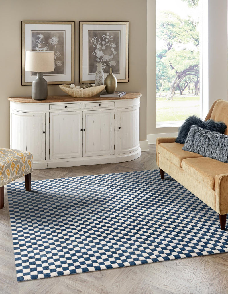 Shepherd's Glen Wool Collection Area Rug - Reykjavik Square Blue and White  lifestyle 17