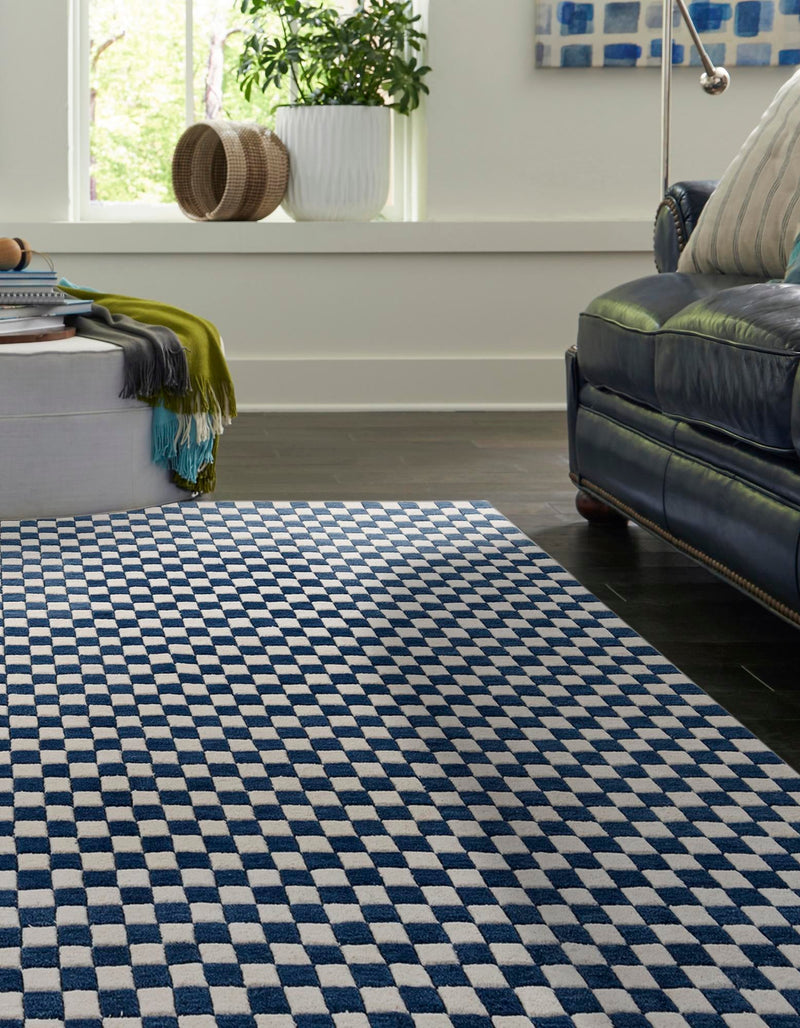 Shepherd's Glen Wool Collection Area Rug - Reykjavik Square Blue and White  lifestyle 18