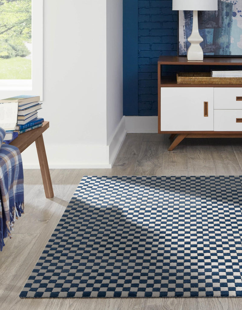 Shepherd's Glen Wool Collection Area Rug - Reykjavik Square Blue and White  lifestyle 19