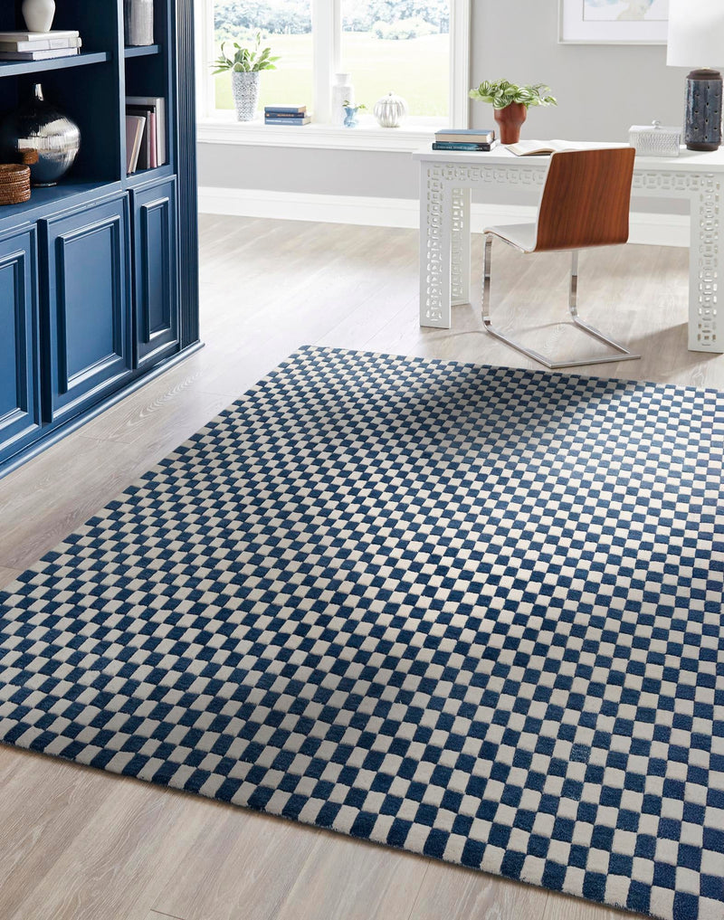 Shepherd's Glen Wool Collection Area Rug - Reykjavik Square Blue and White  lifestyle 21