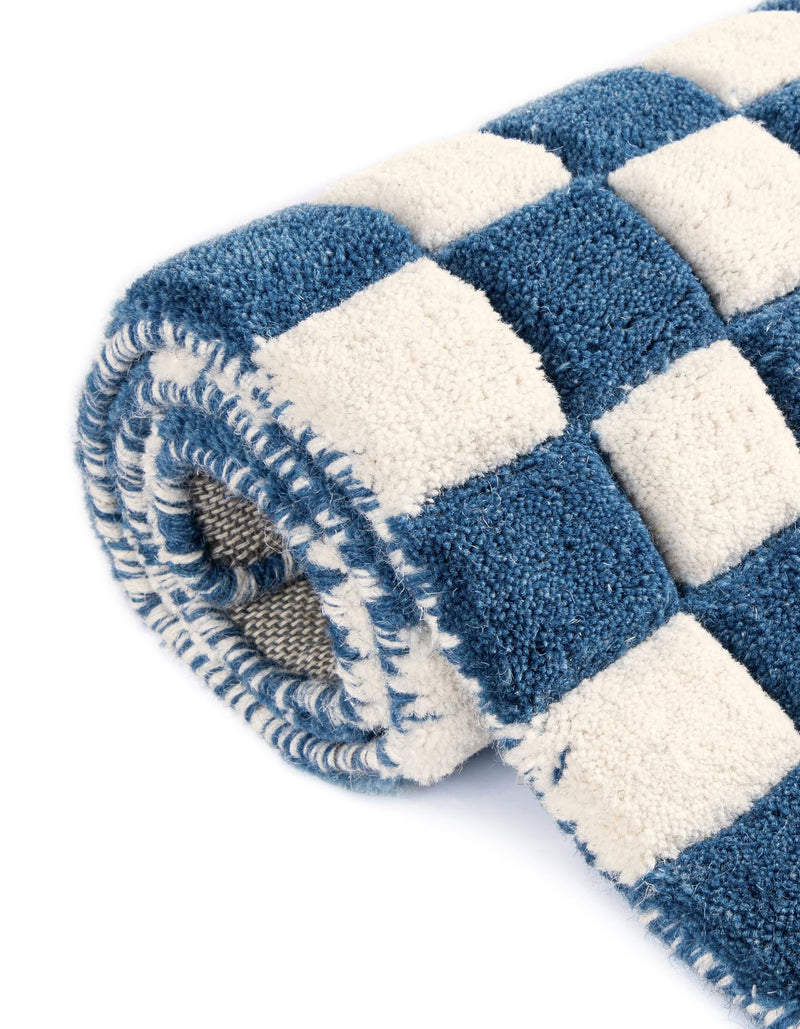 Shepherd's Glen Wool Collection Area Rug - Reykjavik Square Blue and White  lifestyle 24