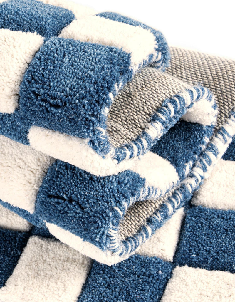 Shepherd's Glen Wool Collection Area Rug - Reykjavik Square Blue and White  lifestyle 25