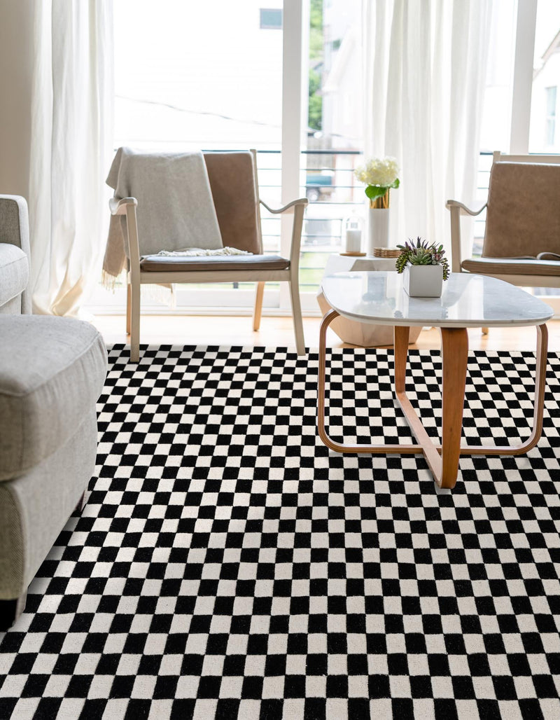 Shepherd's Glen Wool Collection Area Rug - Reykjavik Square Black and White  lifestyle 21